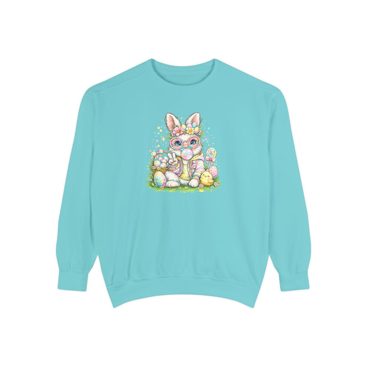 Floral Easter Bunny Crewneck Sweatshirt | Pastel Bunny with Eggs