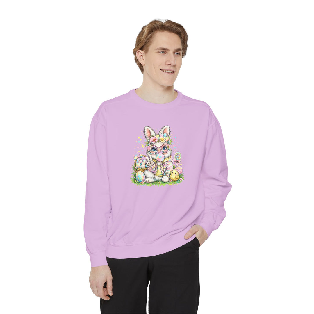 Floral Easter Bunny Crewneck Sweatshirt | Pastel Bunny with Eggs