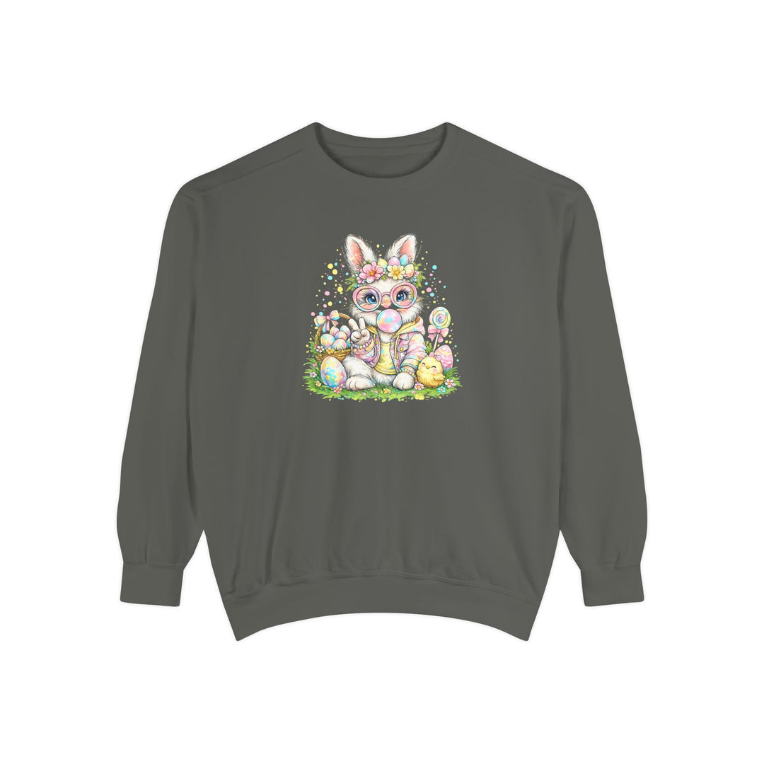 Floral Easter Bunny Crewneck Sweatshirt | Pastel Bunny with Eggs
