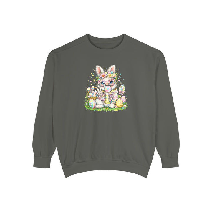 Floral Easter Bunny Crewneck Sweatshirt | Pastel Bunny with Eggs