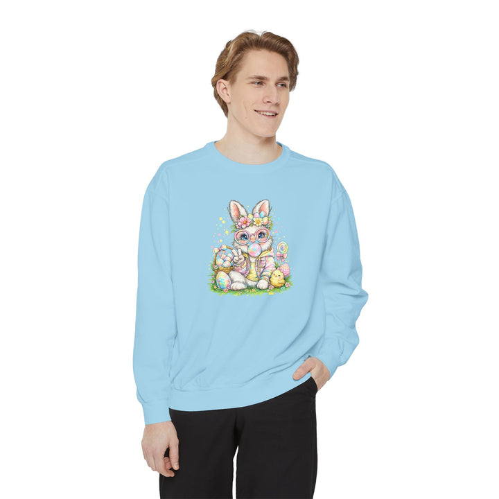 Floral Easter Bunny Crewneck Sweatshirt | Pastel Bunny with Eggs