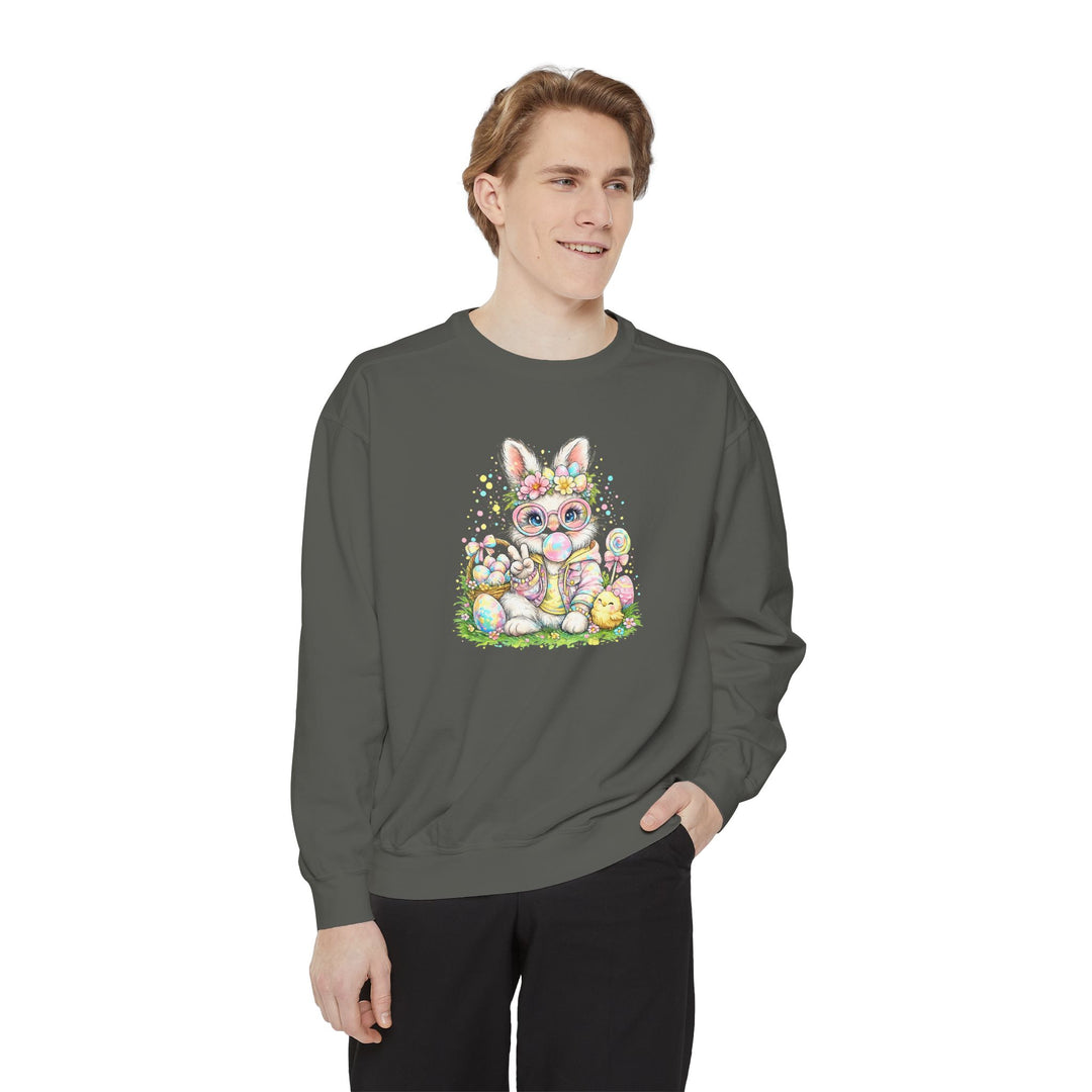 Floral Easter Bunny Crewneck Sweatshirt | Pastel Bunny with Eggs