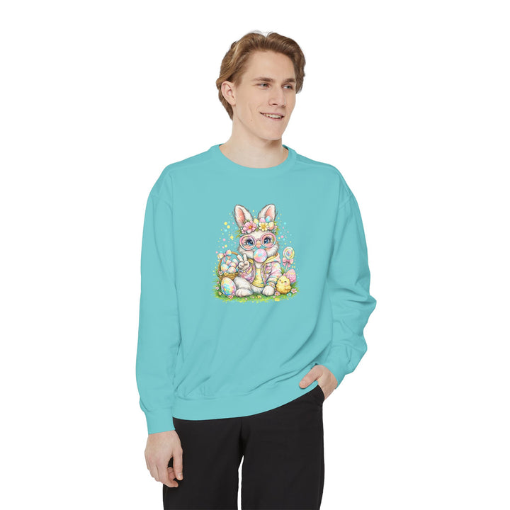 Floral Easter Bunny Crewneck Sweatshirt | Pastel Bunny with Eggs
