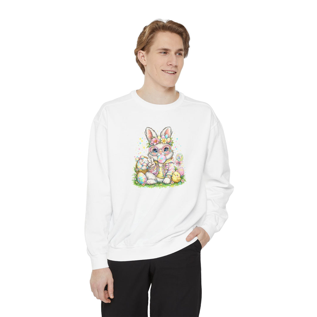 Floral Easter Bunny Crewneck Sweatshirt | Pastel Bunny with Eggs