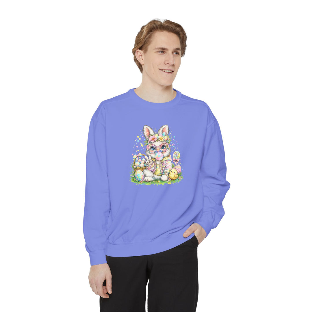 Floral Easter Bunny Crewneck Sweatshirt | Pastel Bunny with Eggs