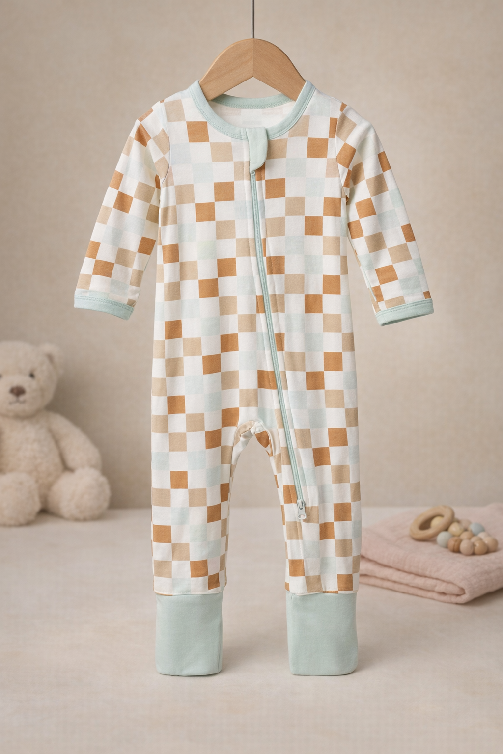 Bamboo pajama Checkered multi block Double way Zipper
