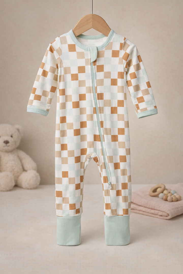 Bamboo pajama Checkered multi block Double way Zipper