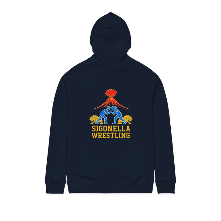 Sigonella Wrestling Hoodie — Volcano Crest Back Graphic- Organic cotton