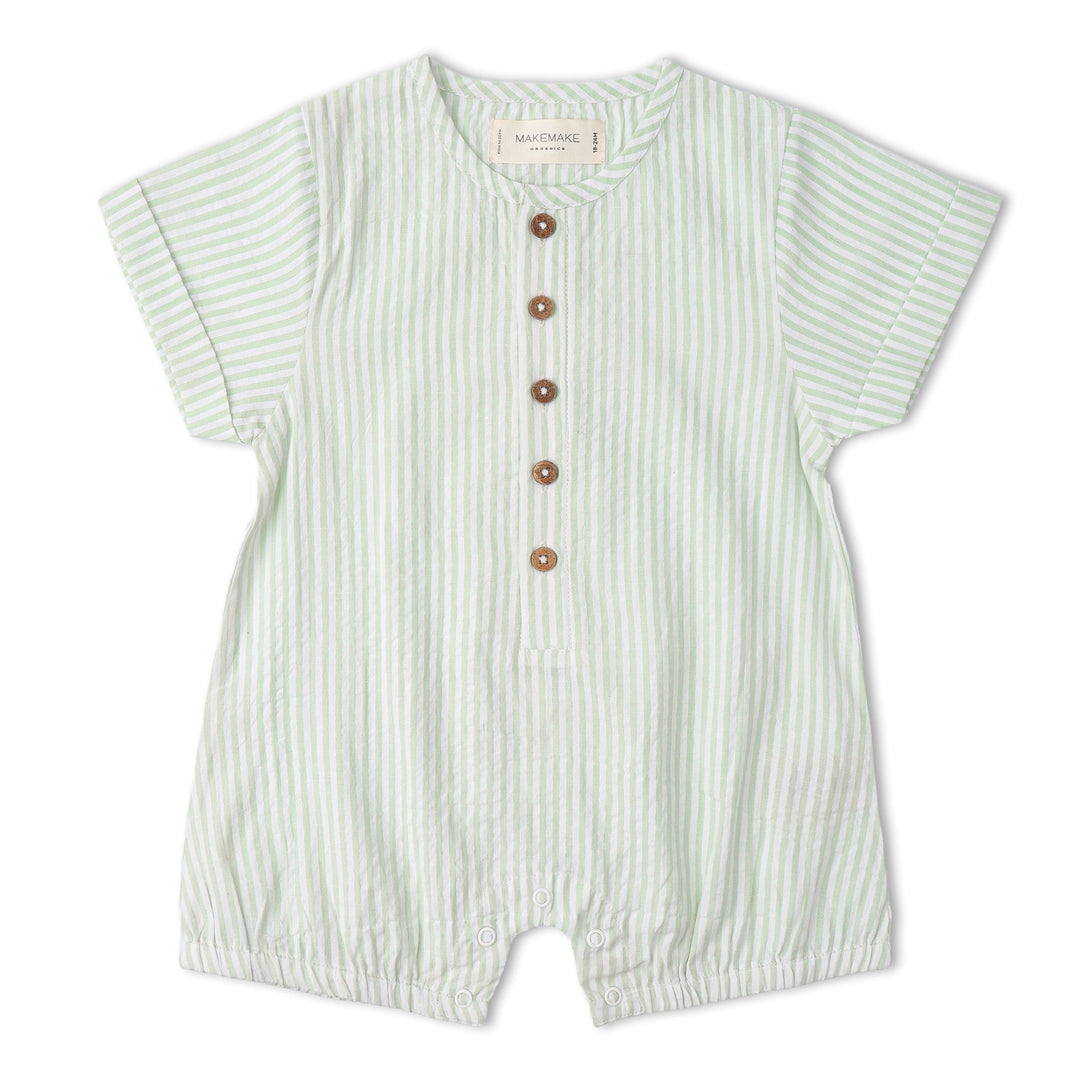 Organic Short Bubble Romper - Basil Stripes