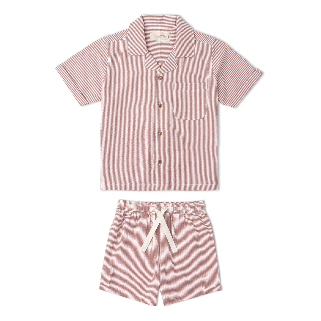 Organic Shirt &amp; Shorts Set - Coral Stripes