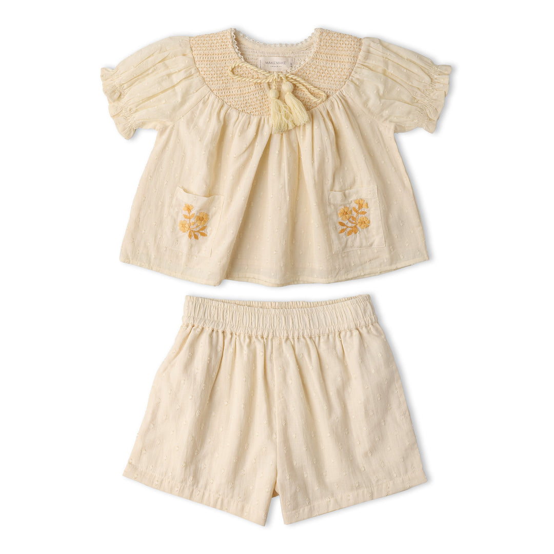 Organic Smocked Top &amp; Shorts Set - Butter Yellow
