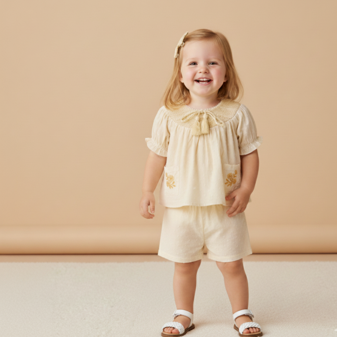 Organic Smocked Top &amp; Shorts Set - Butter Yellow