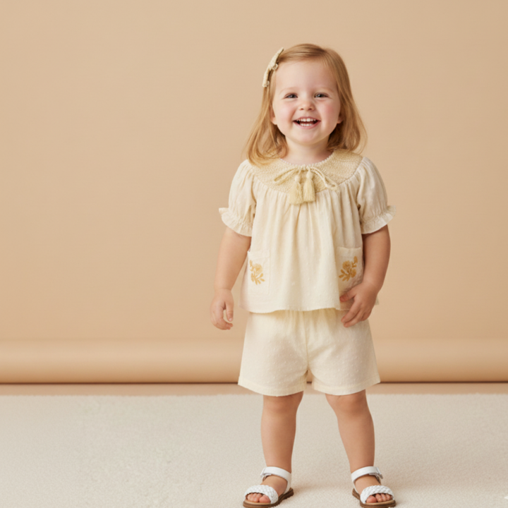 Organic Smocked Top &amp; Shorts Set - Butter Yellow