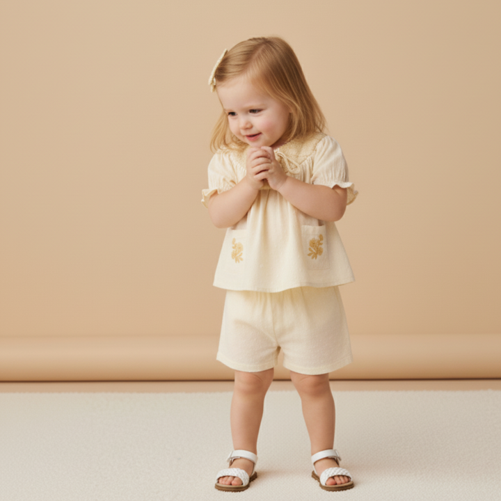 Organic Smocked Top &amp; Shorts Set - Butter Yellow