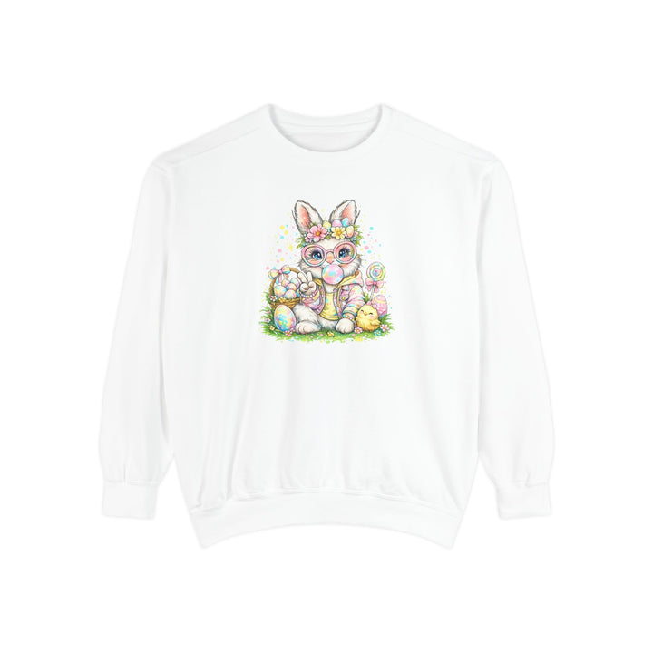 Floral Easter Bunny Crewneck Sweatshirt | Pastel Bunny with Eggs