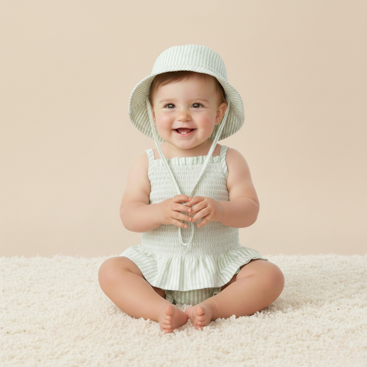 Organic Bucket Sun Hat - Basil Stripes