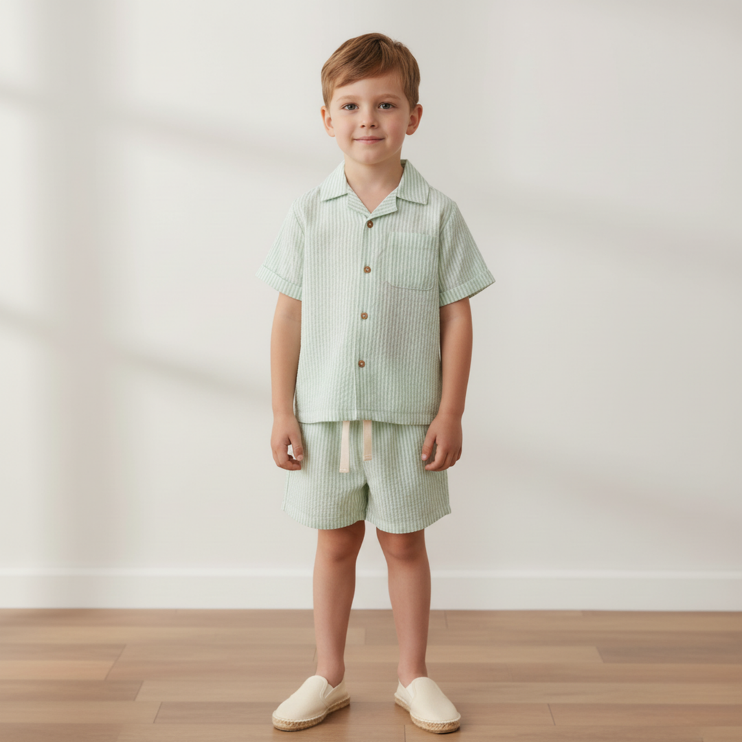 Organic Shirt &amp; Shorts Set - Basil Stripes