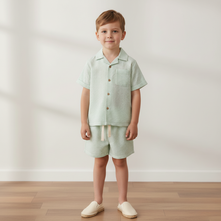 Organic Shirt &amp; Shorts Set - Basil Stripes
