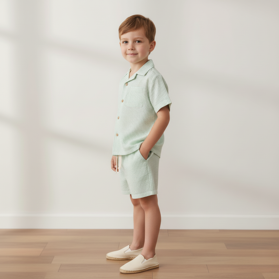 Organic Shirt &amp; Shorts Set - Basil Stripes
