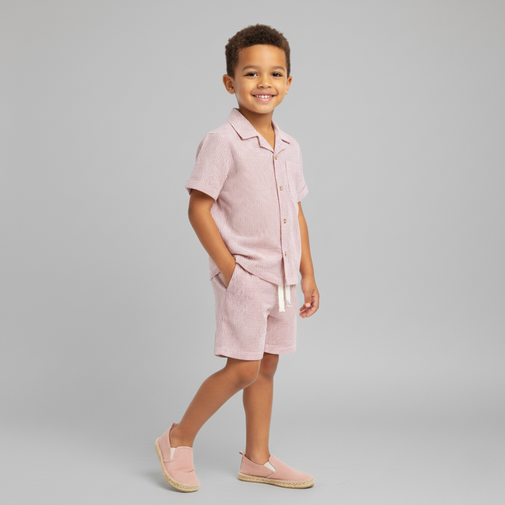Organic Shirt &amp; Shorts Set - Coral Stripes