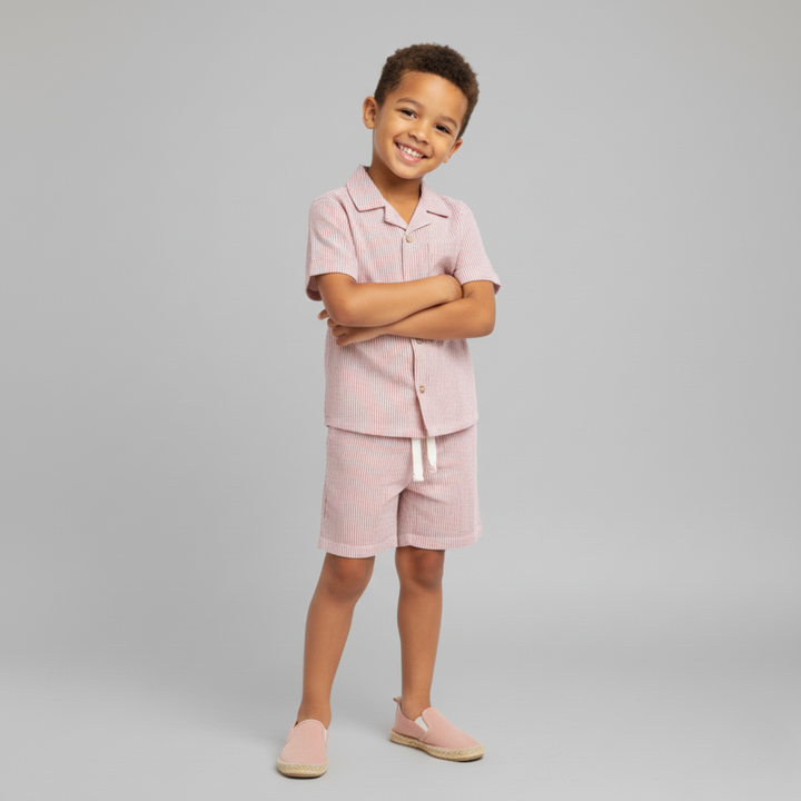 Organic Shirt &amp; Shorts Set - Coral Stripes
