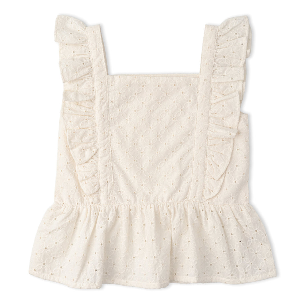 Organic Eyelet Flutter Top And Shorts Set - Ivory Eyelet