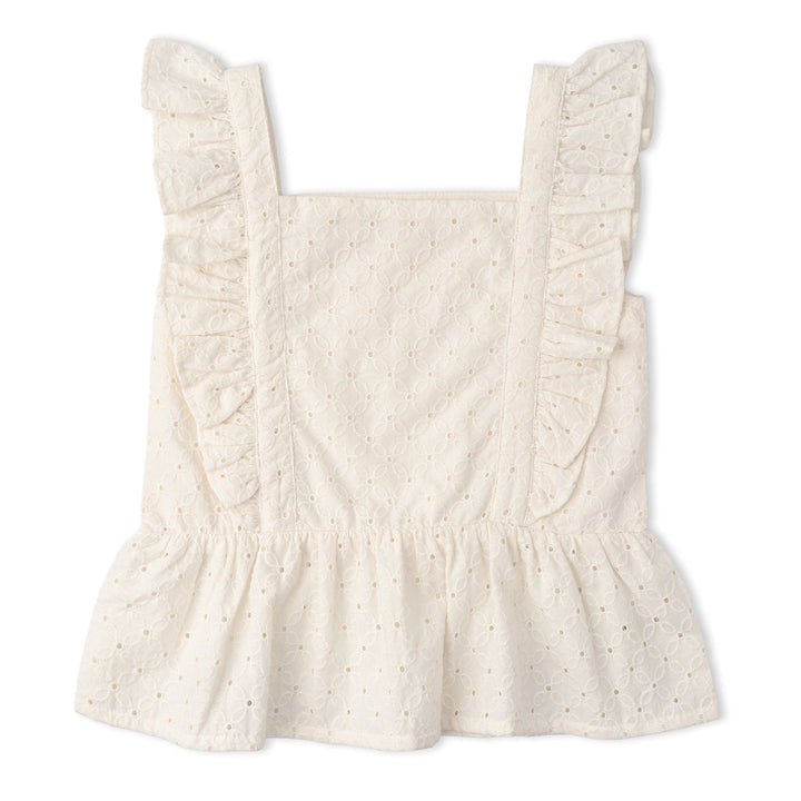 Organic Eyelet Flutter Top And Shorts Set - Ivory Eyelet