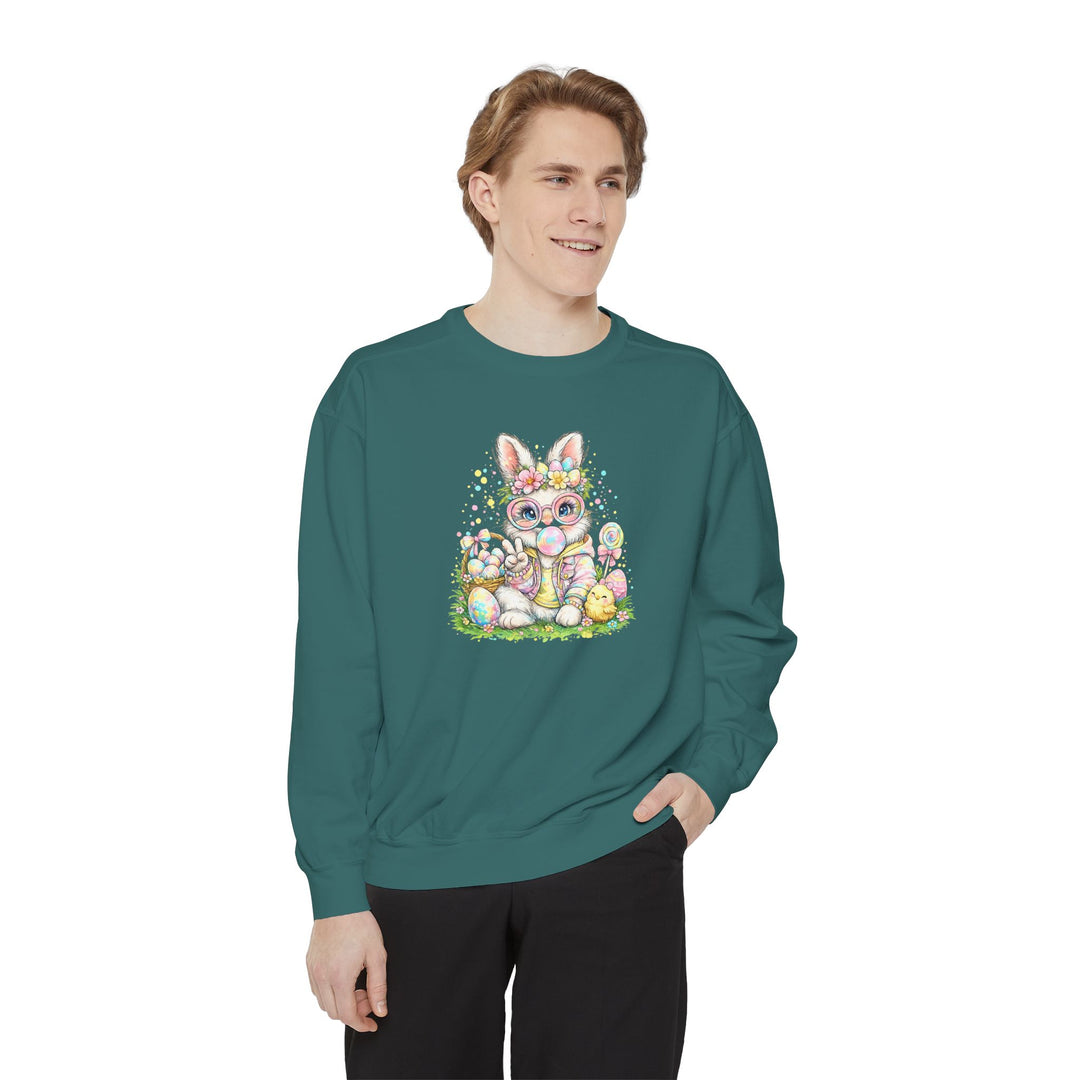 Floral Easter Bunny Crewneck Sweatshirt | Pastel Bunny with Eggs
