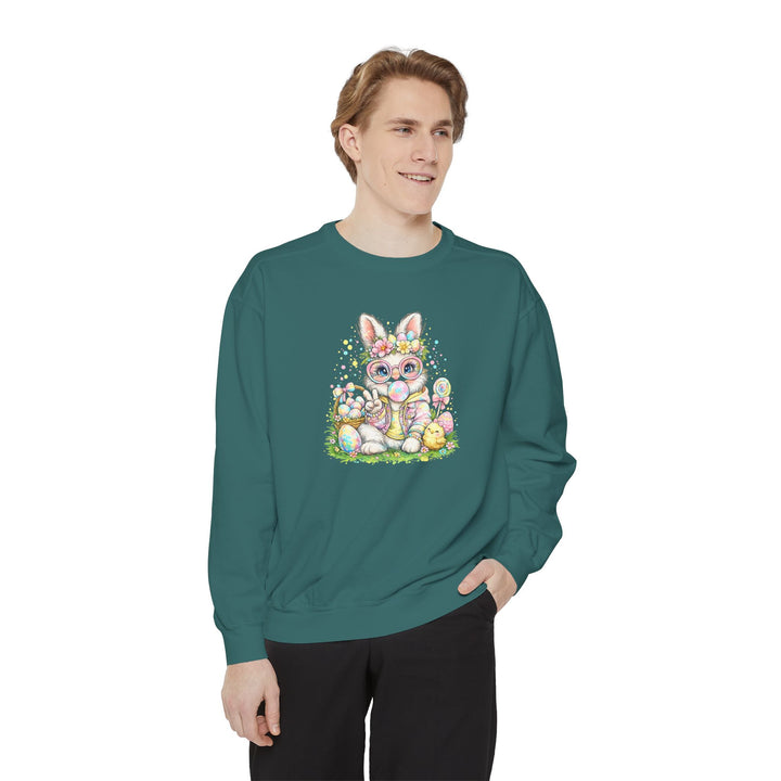 Floral Easter Bunny Crewneck Sweatshirt | Pastel Bunny with Eggs