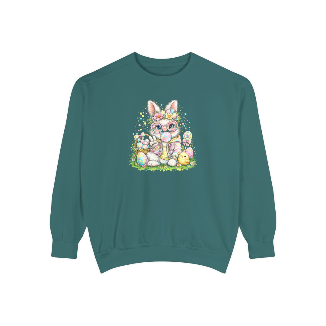 Floral Easter Bunny Crewneck Sweatshirt | Pastel Bunny with Eggs