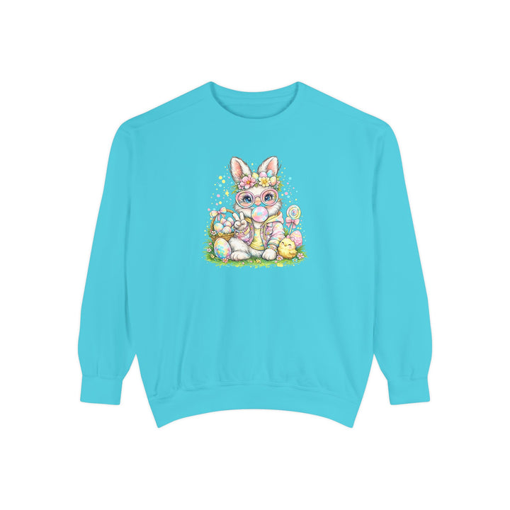Floral Easter Bunny Crewneck Sweatshirt | Pastel Bunny with Eggs