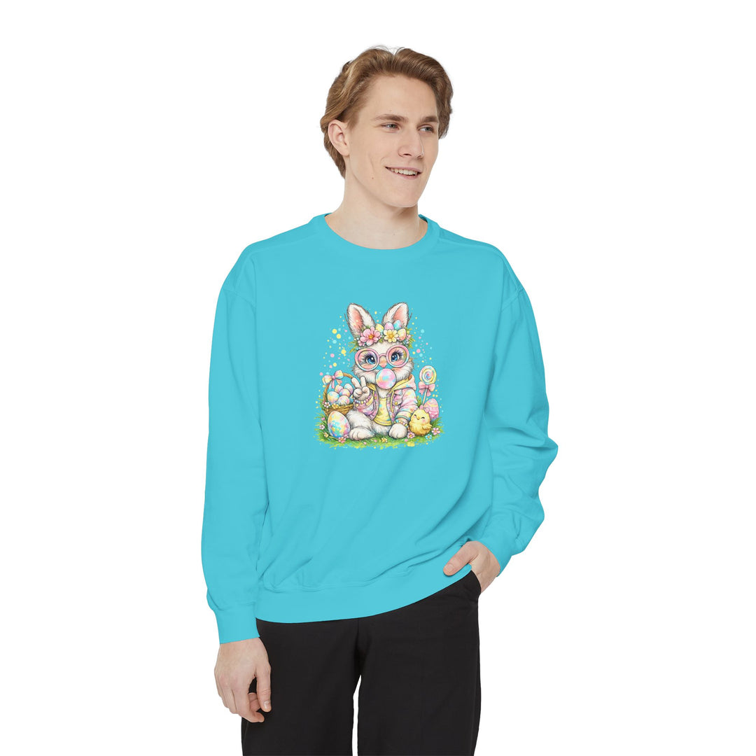 Floral Easter Bunny Crewneck Sweatshirt | Pastel Bunny with Eggs