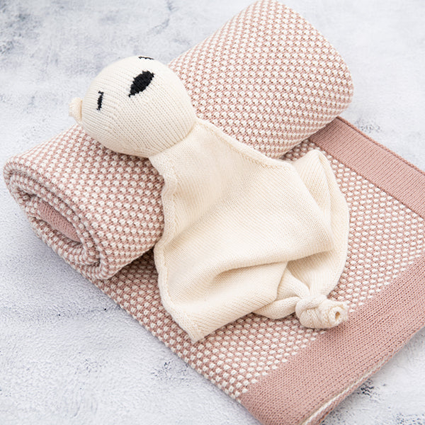 Elegant Organic Cotton Baby Blanket and Teddy Lovie Set