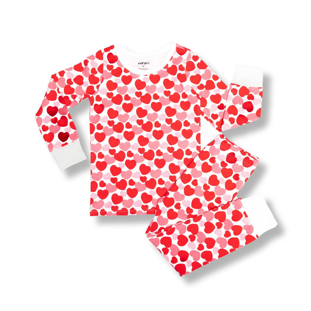 Organic Kids Pajamas - Red &amp; Pink Hearts