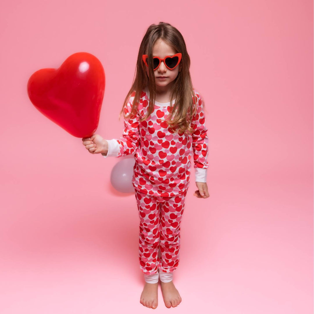Organic Kids Pajamas - Red &amp; Pink Hearts