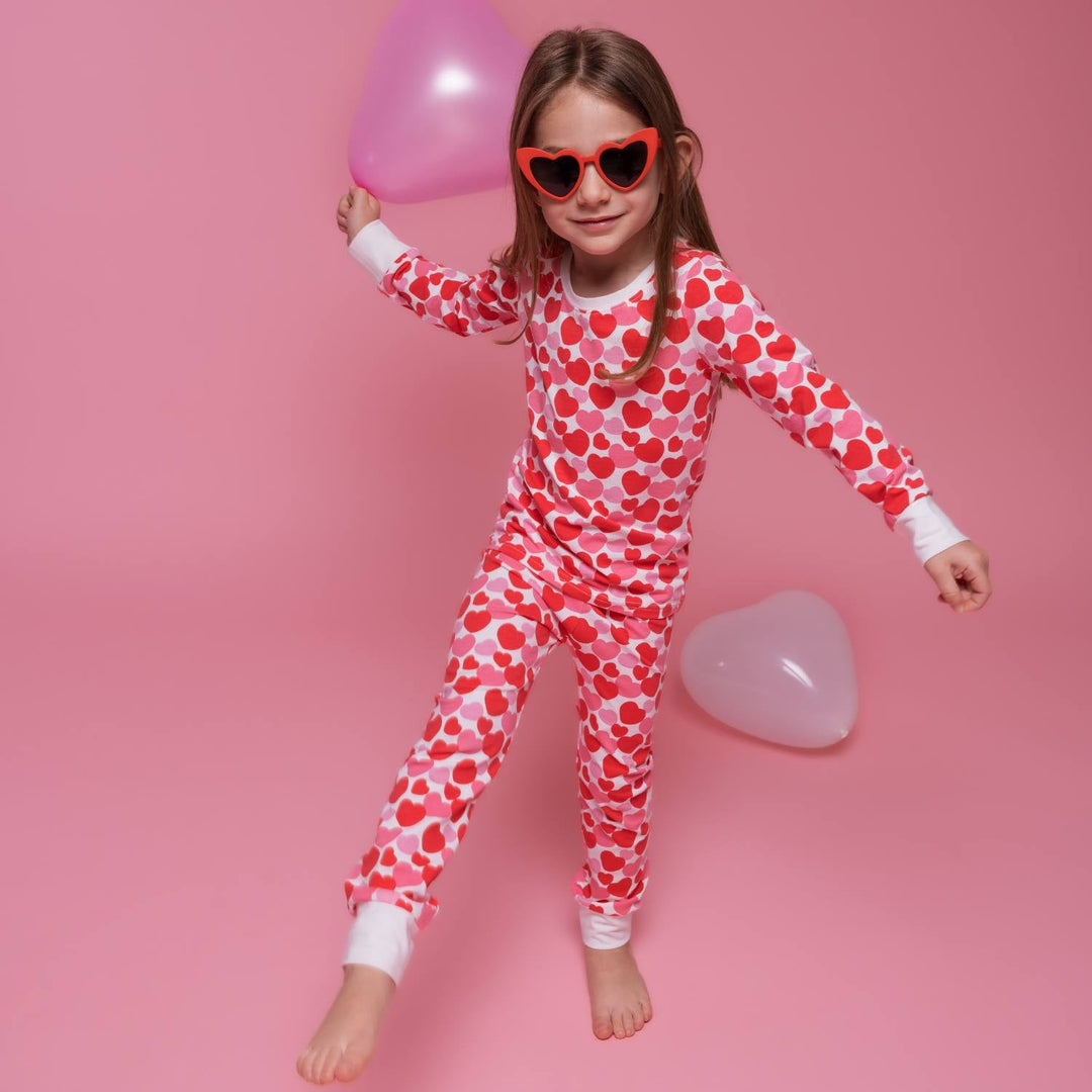 Organic Kids Pajamas - Red &amp; Pink Hearts