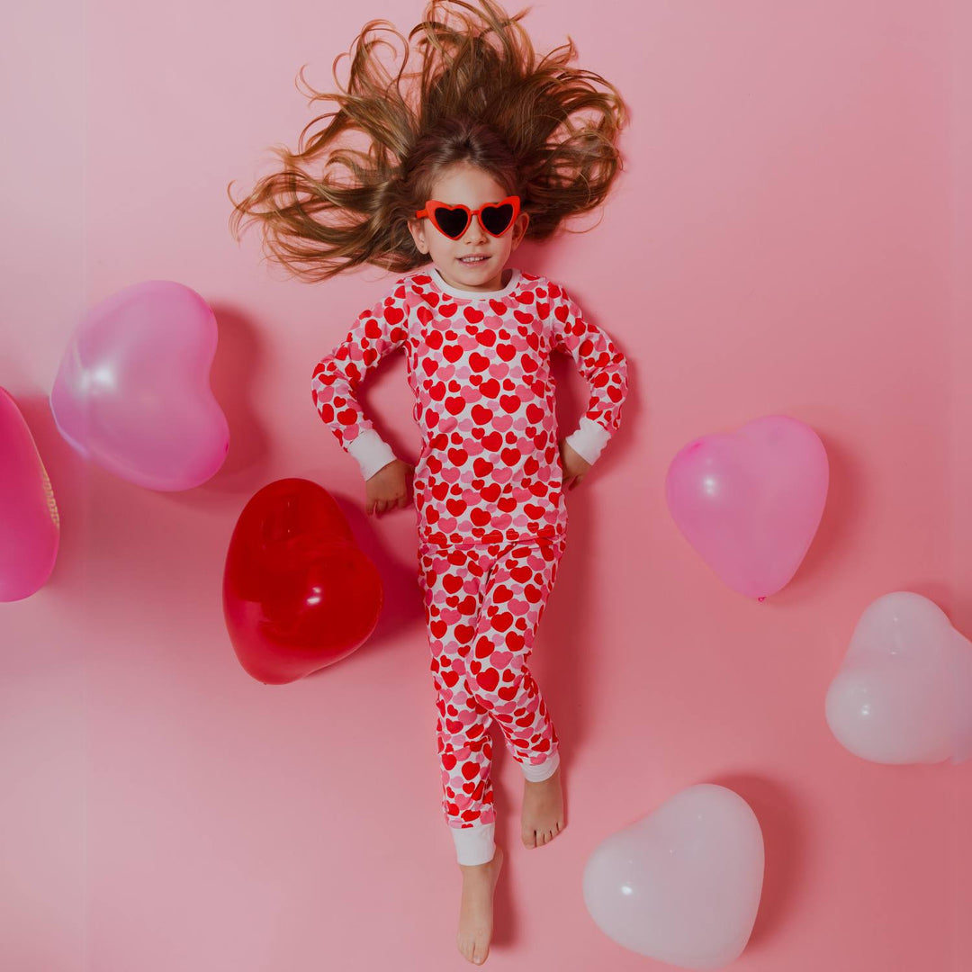Organic Kids Pajamas - Red &amp; Pink Hearts