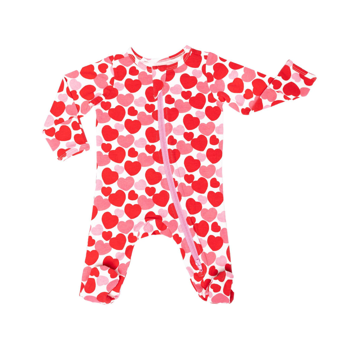 Organic Footie - Red &amp; Pink Hearts