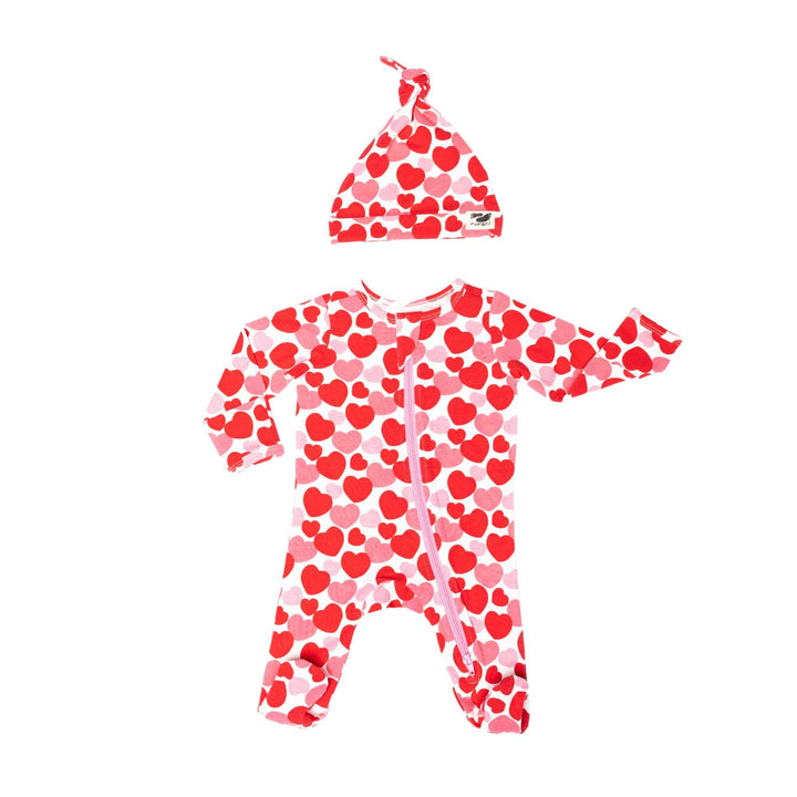 Organic Footie - Red &amp; Pink Hearts
