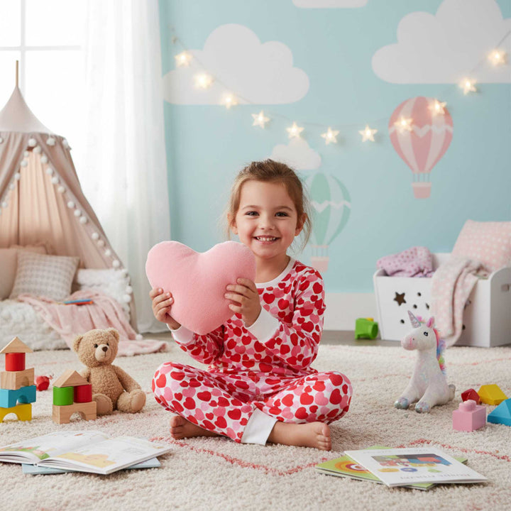 Organic Kids Pajamas - Red &amp; Pink Hearts