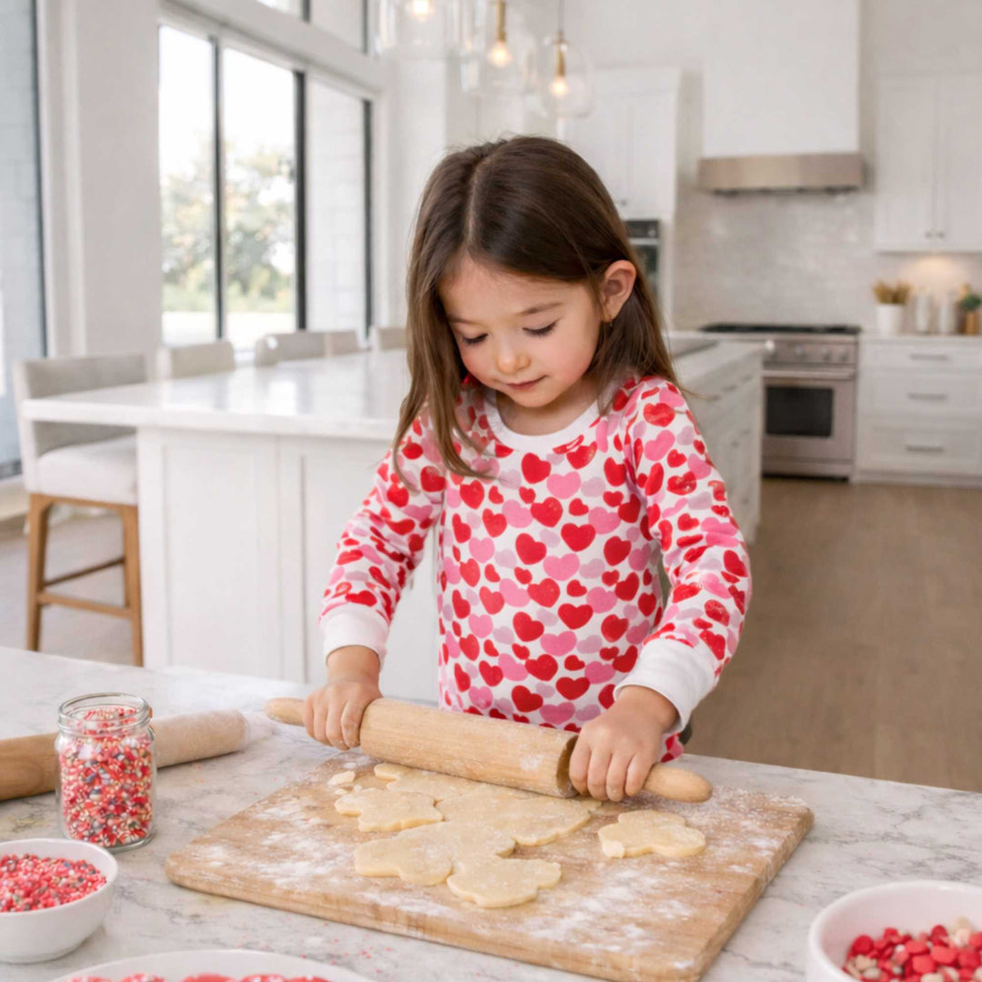 Organic Kids Pajamas - Red &amp; Pink Hearts