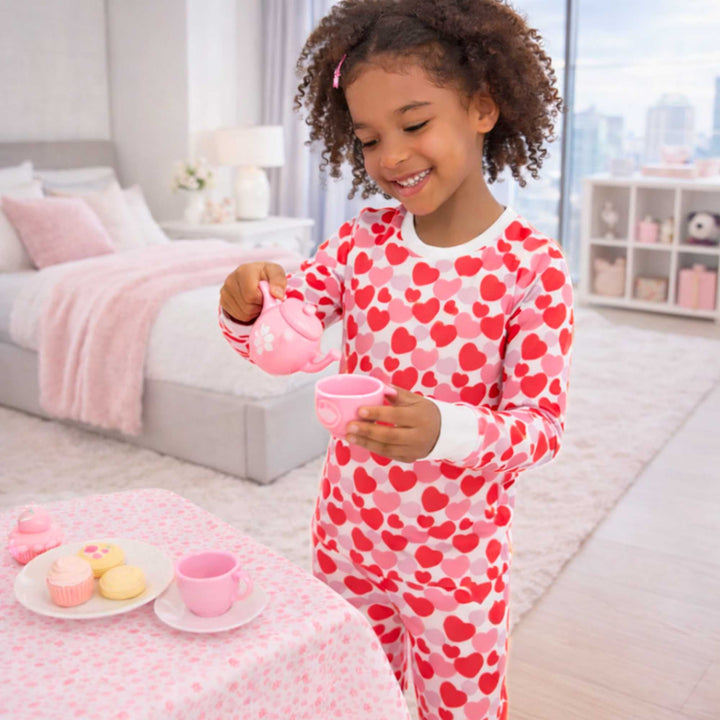 Organic Kids Pajamas - Red &amp; Pink Hearts