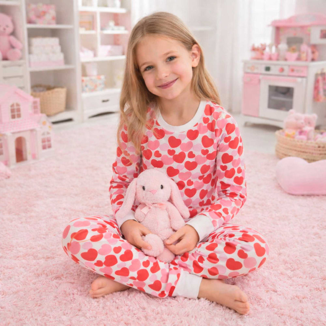 Organic Kids Pajamas - Red &amp; Pink Hearts