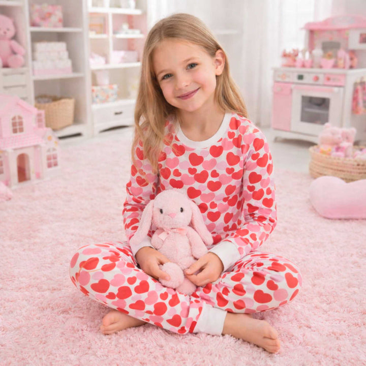 Organic Kids Pajamas - Red &amp; Pink Hearts