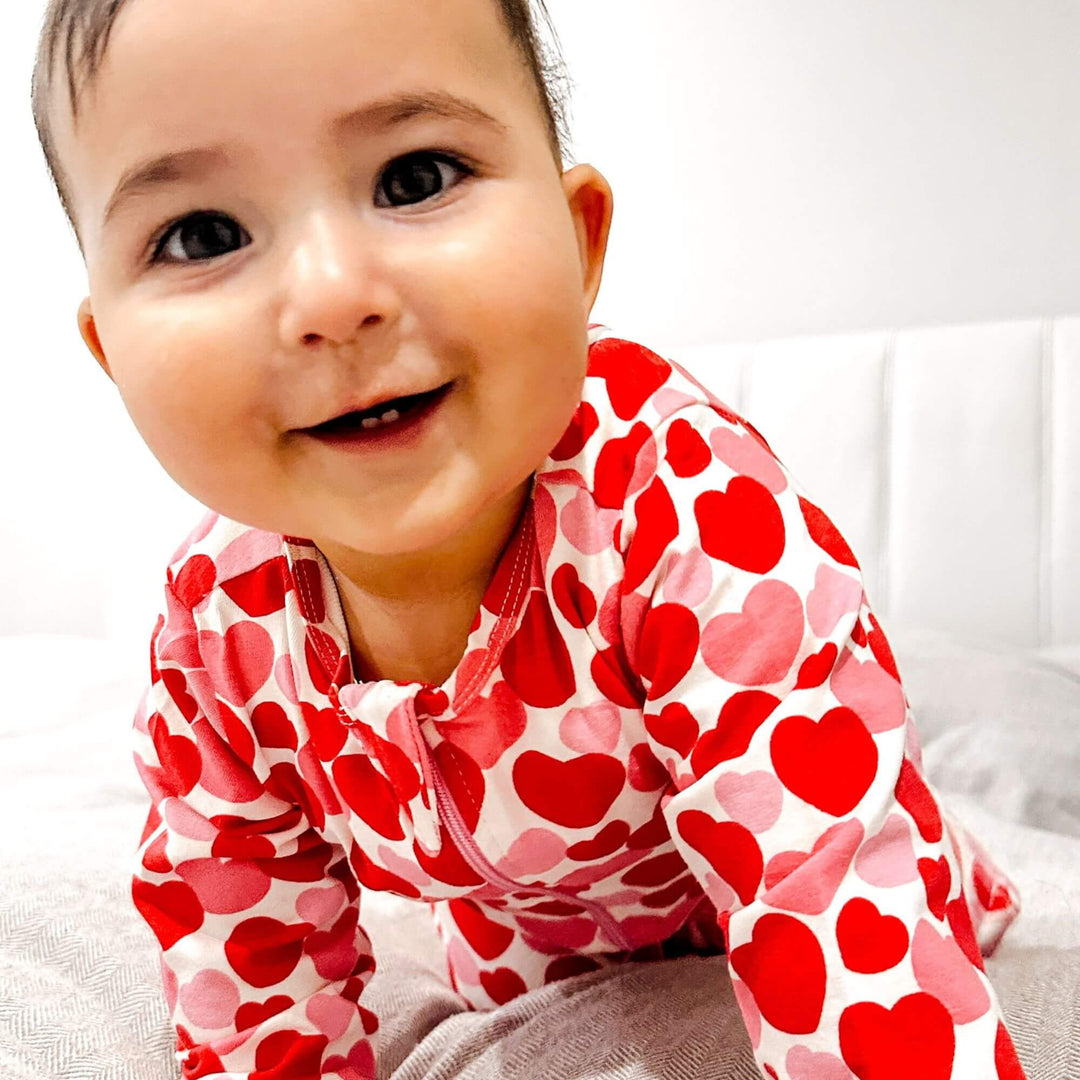 Organic Footie - Red &amp; Pink Hearts