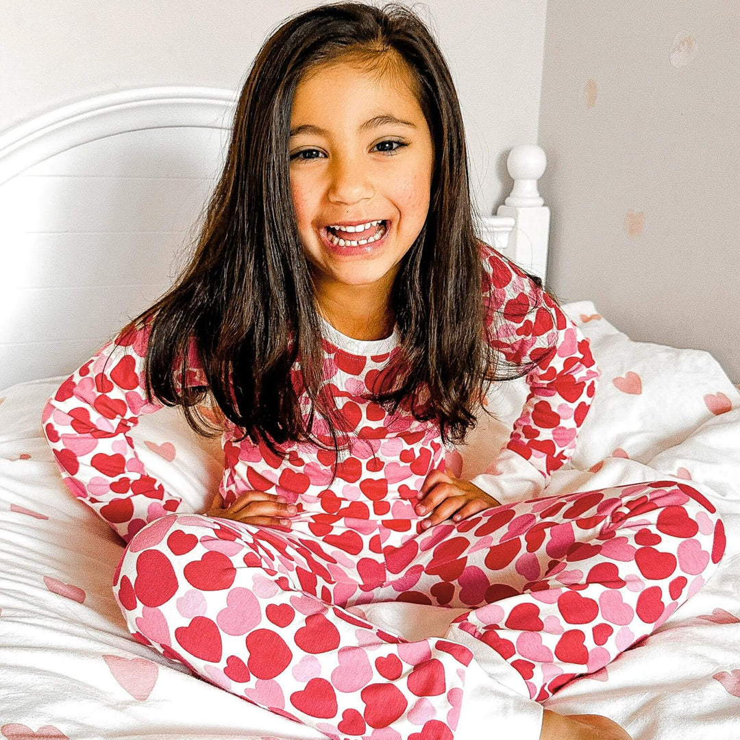 Organic Kids Pajamas - Red &amp; Pink Hearts