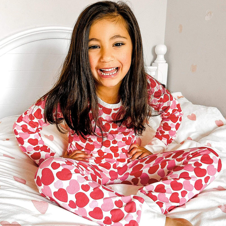 Organic Kids Pajamas - Red &amp; Pink Hearts