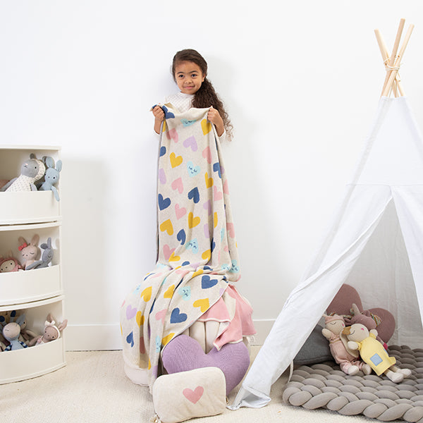 Smiley Hearts Organic Cotton Baby Blanket and Burp Cloth Set