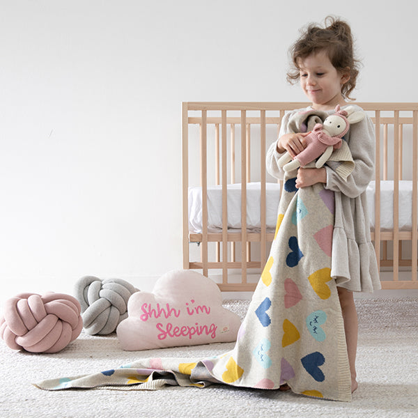 Smiley Hearts Organic Cotton Baby Blanket and Burp Cloth Set