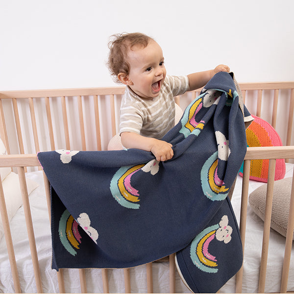 Rainbow Smiles Organic Cotton Baby Blanket and Burp Cloth Set